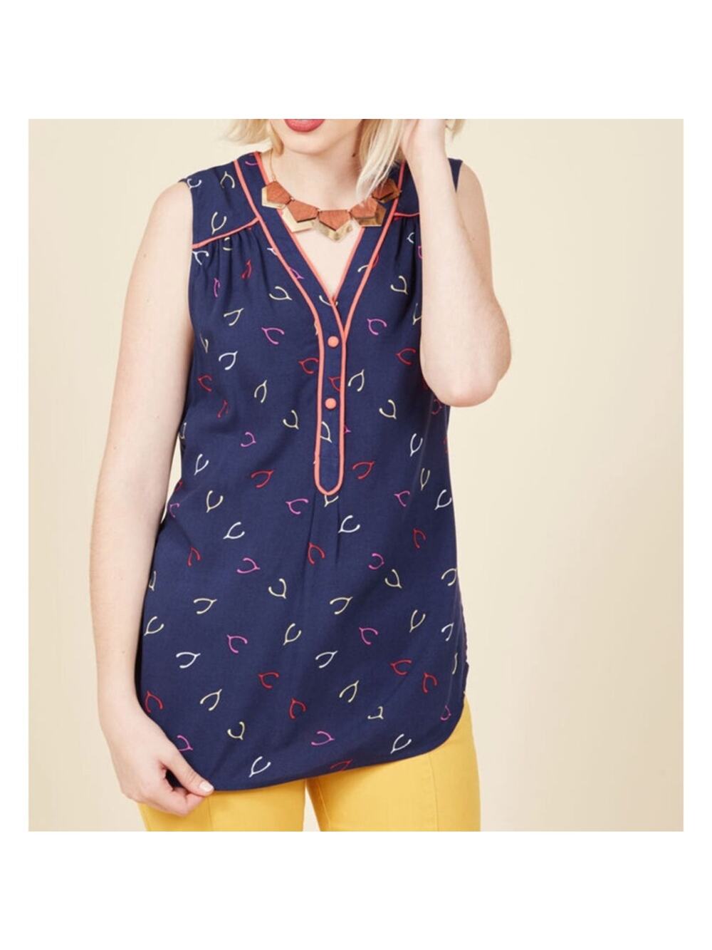 ModCloth‎ Cafe au Soleil wishbone retro blouse